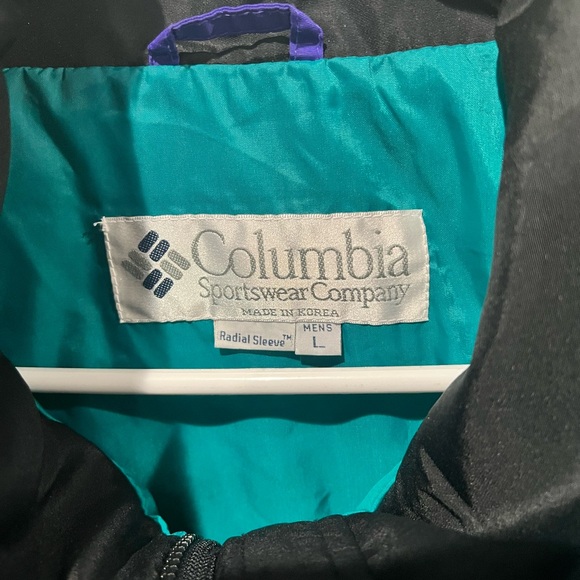 Columbia Turquoise and Black Outdoor Jacket Retro Radial Sleeve Vintage Gazooks - Picture 3 of 4